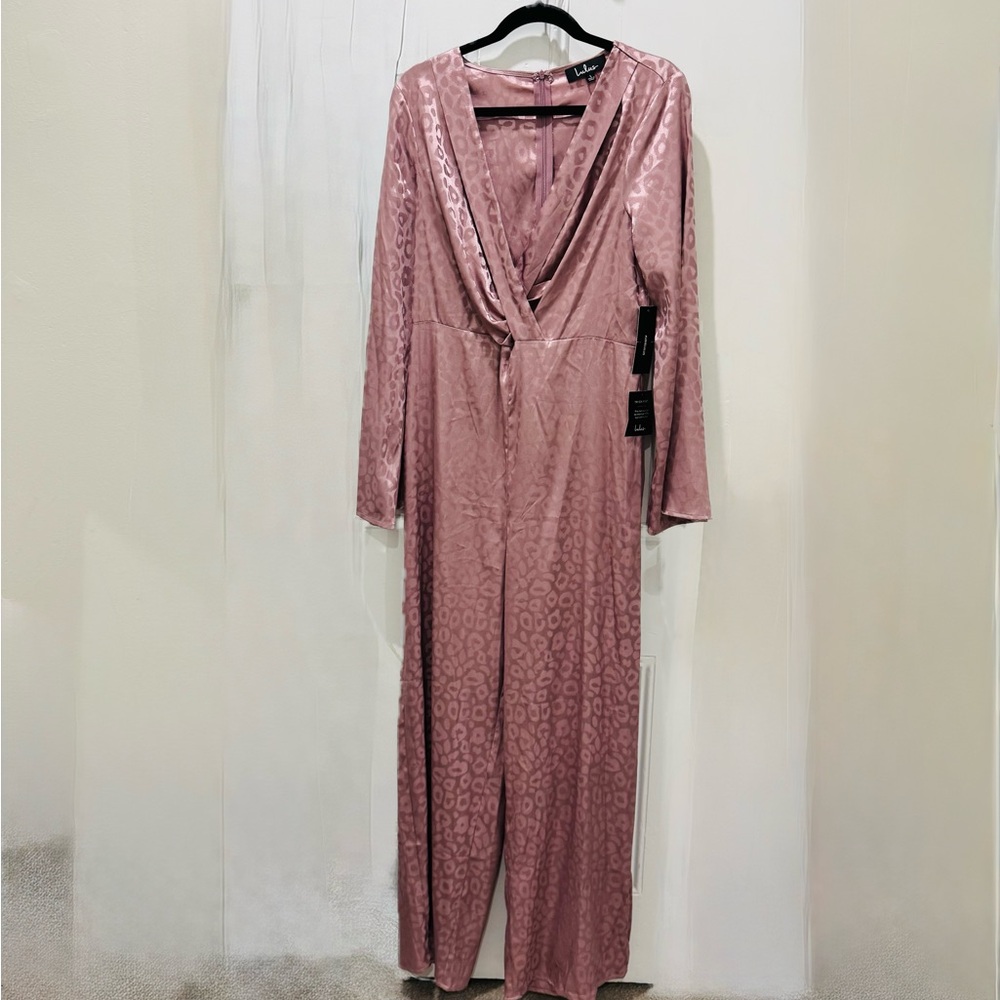 NWT Lulu's Pink Satin Leopard Jumpsuit